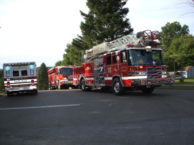 Longwood units staging at a house fire in Kennett Square.